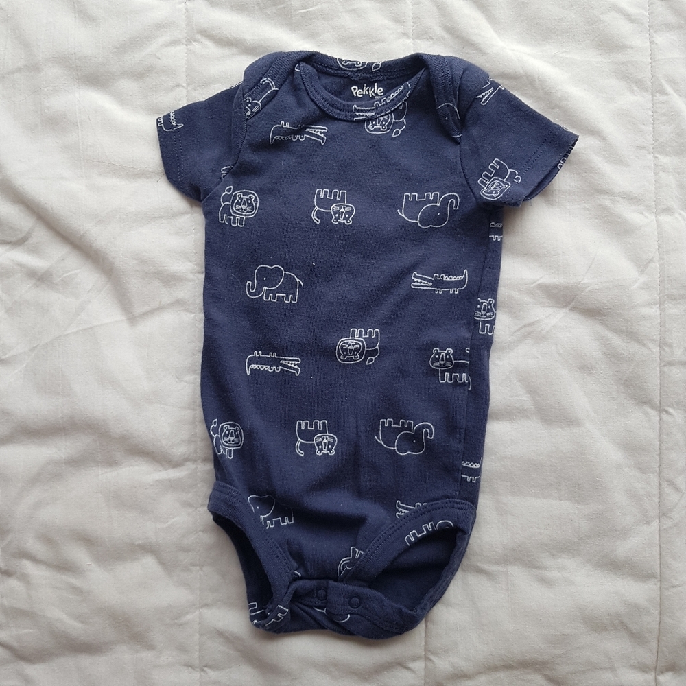 Pehrkle Navy Blue Animal Print Baby One-Piece Bodysuit